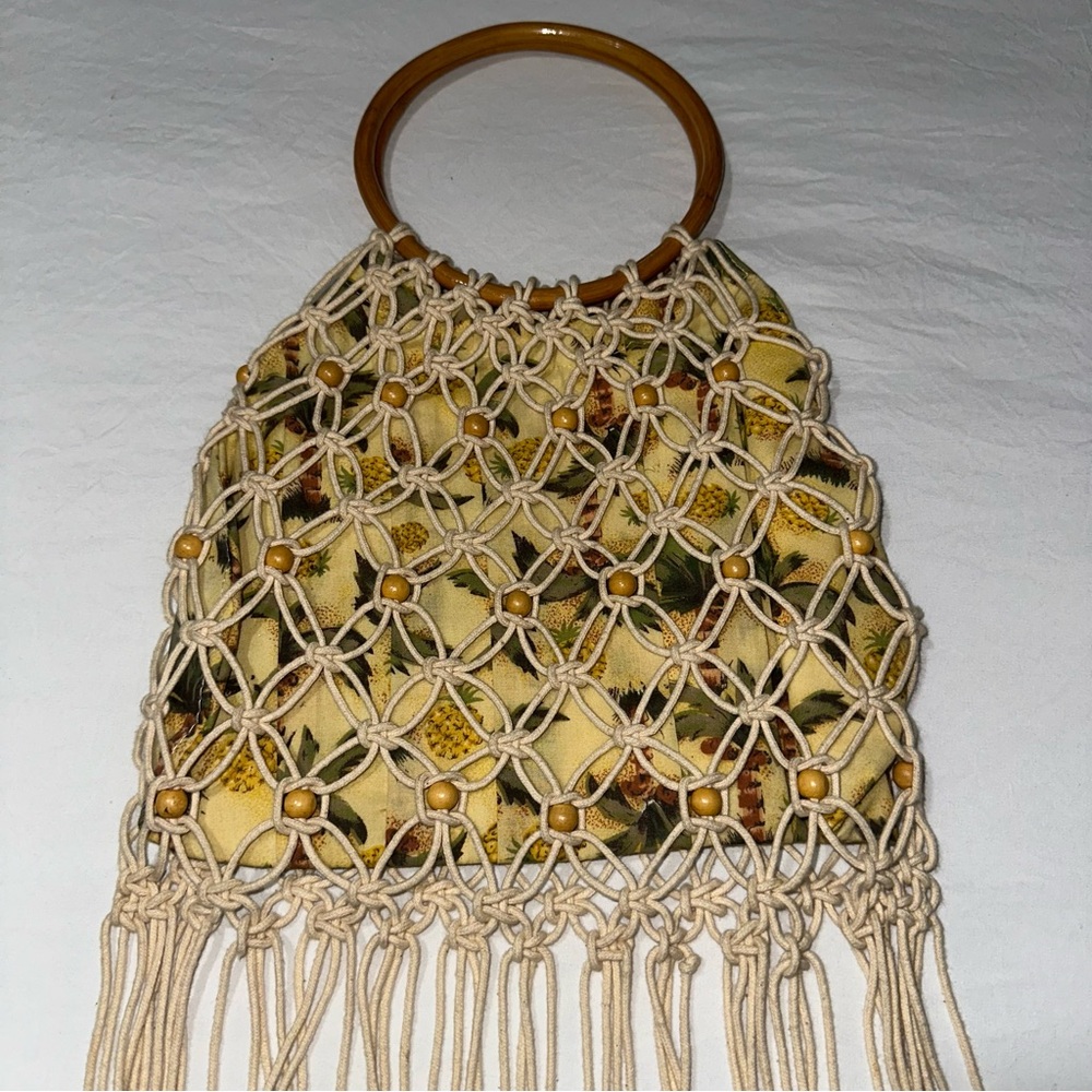 Handcrafted Beige and Yellow Macramé Bag